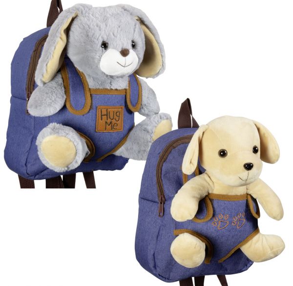 Kinder-Rucksack mit abnehmbarem Plüschtier Hase/Hund